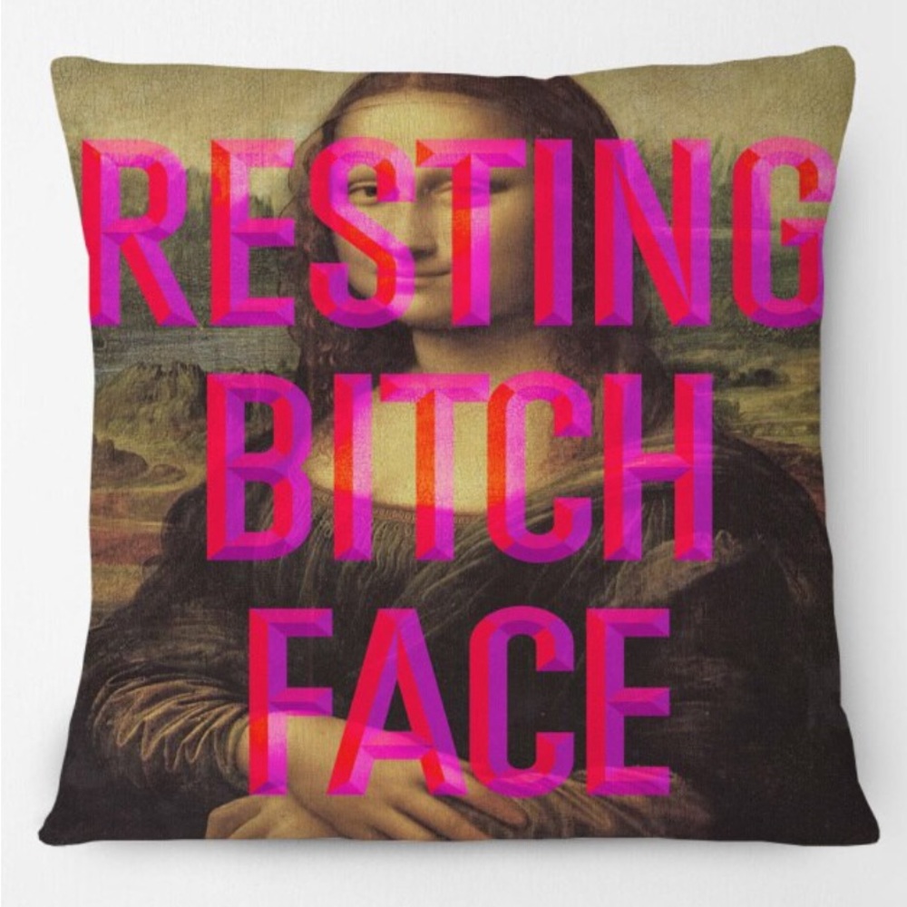 Super funny and on trend resting b***h face, Mona Lisa, art, pillow cover